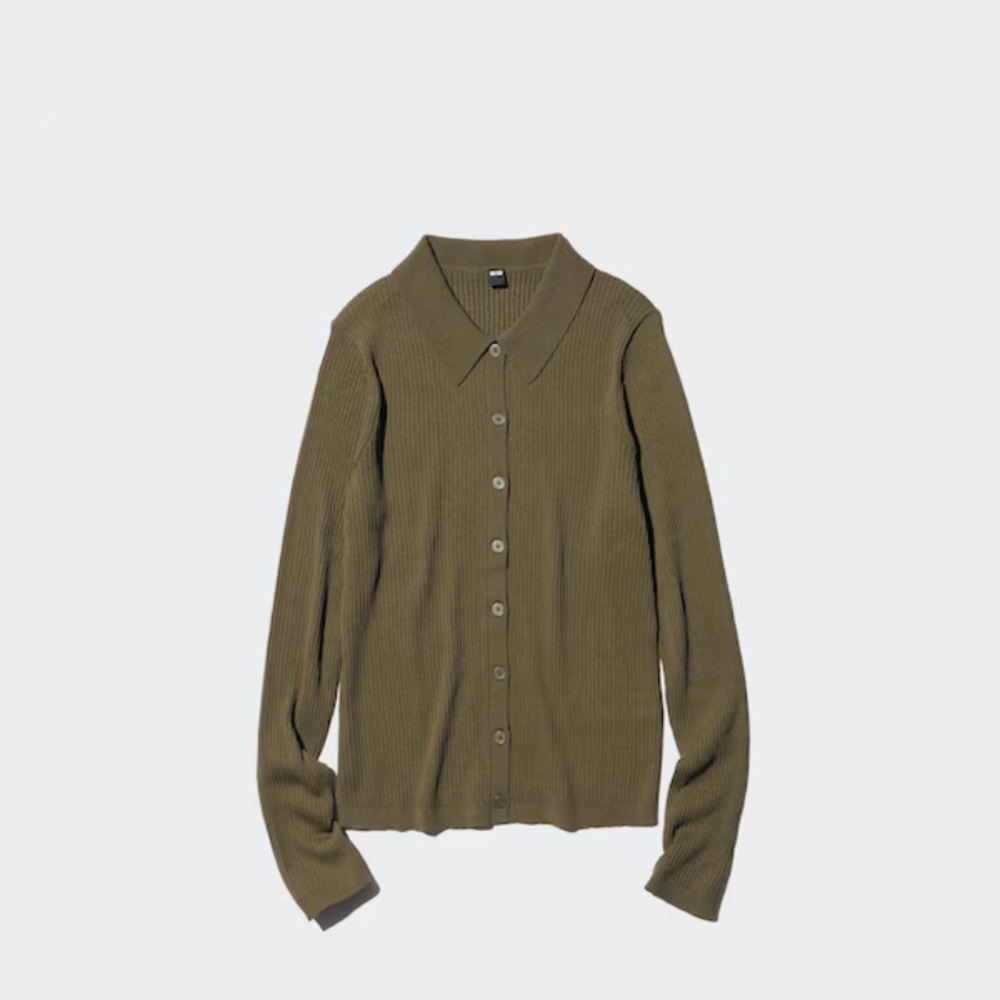 NWOT UNIQLO WOOL RIBBED POLO NECK CARDIGAN